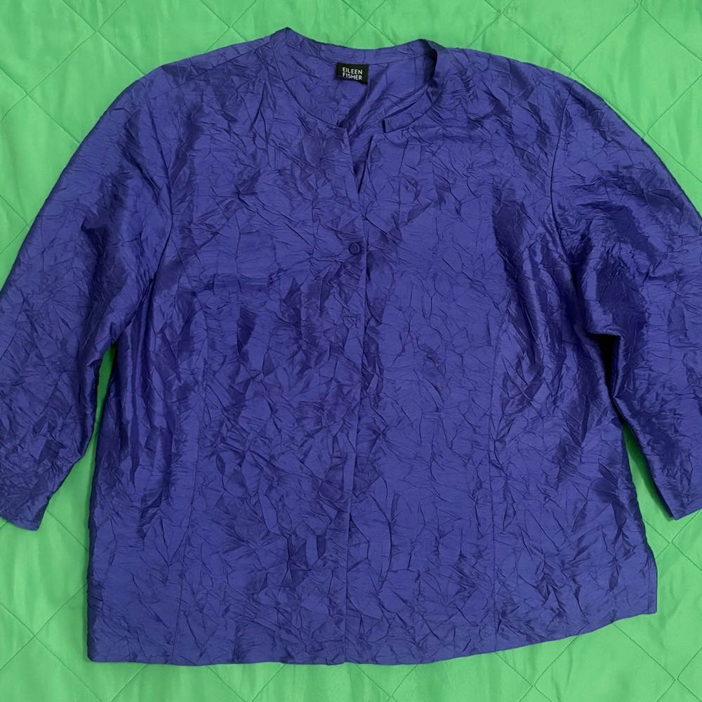 Eileen Fisher Purple 3/4 Sleeve Textured Blouse Size Unknown 100% Silk